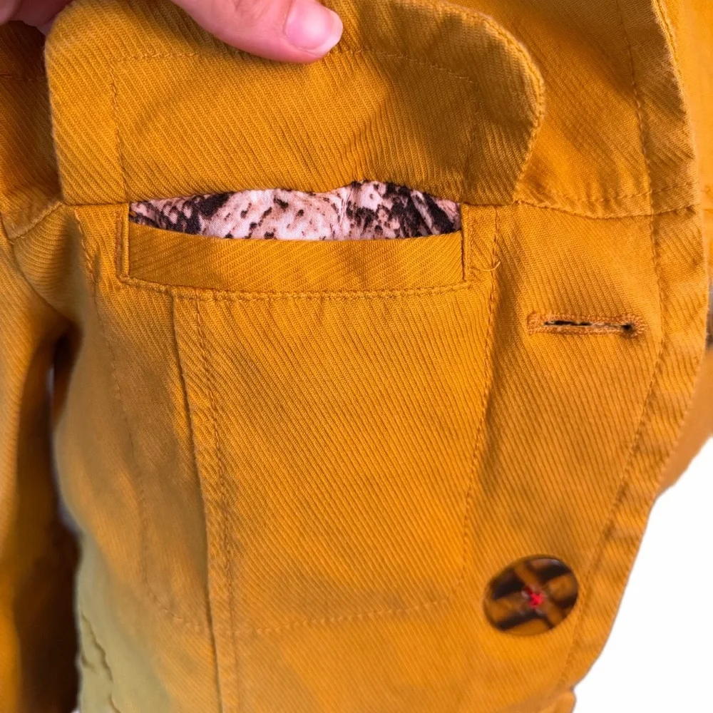 Anthropologie Nora Flounce-Sleeved Trucker Jacket Mustard Yellow M Bell Sleeve - Picture 7 of 10